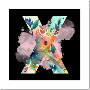 Watercolor Floral ‘X’ , Monogram , Alphabet Posters and Art